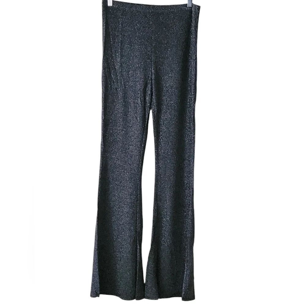Lurex Flared Long Pants Bell Bottom Silver Gray Glitter Knit Jersey - Picture 9 of 13